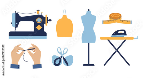 Sewing and Tailoring Tools Collection for Fashion Design and Crafting.