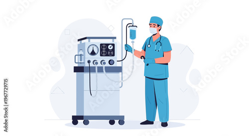 Doctor with medical equipment, healthcare, intensive care unit, ventilator, medicine