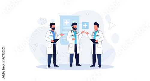 Doctors Discussing Medical Information with Modern Medical Icons