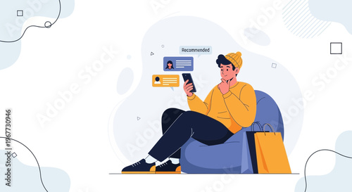 Man Relaxing with Smartphone, Online Shopping, Social Media, Modern Lifestyle