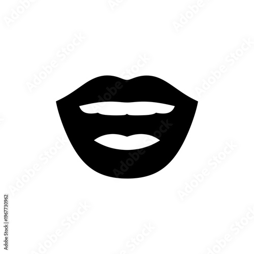 A black silhouette of lips and a face mask on a white background