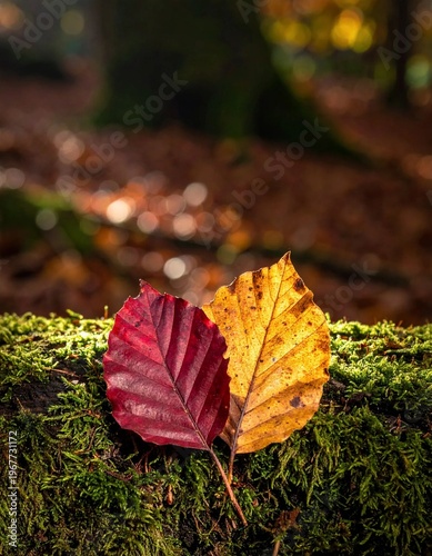 Wallpaper Mural Vibrant Autumn Leaves on Mossy Log in Enchanting Forest. Torontodigital.ca