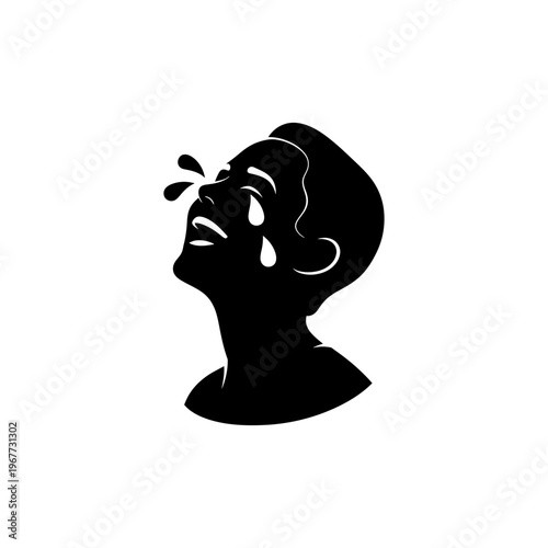 A black silhouette of a person crying with tears streaming down their face
