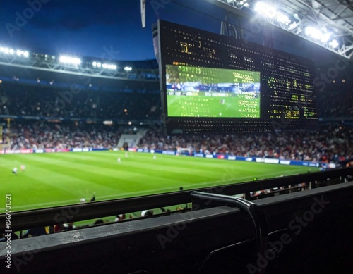 Wallpaper Mural Vibrant Football Stadium at Night with Large Screen Displaying Live Match Action. Torontodigital.ca