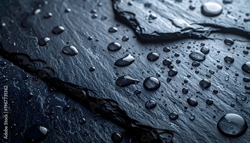 Dark Wet Slate Stone Texture with Water Drops Abstract Background