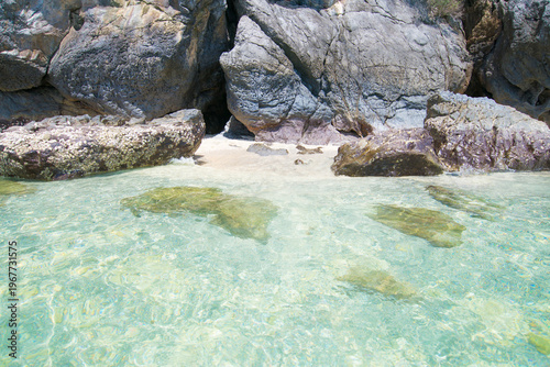 Beautiful beach with turquoise water and rocks on Koh Samui, Thailand