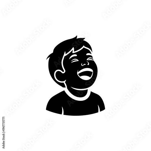 A cartoon boy laughing with a joyful expression on his face