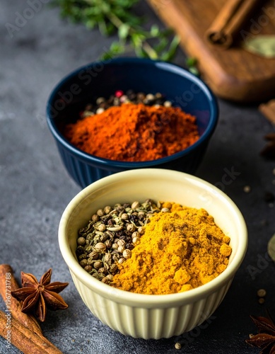 Wallpaper Mural Vibrant Spices in Bowls - A Culinary Delight. Torontodigital.ca