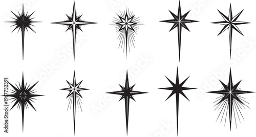 Collection of abstract starburst shapes and designs on white