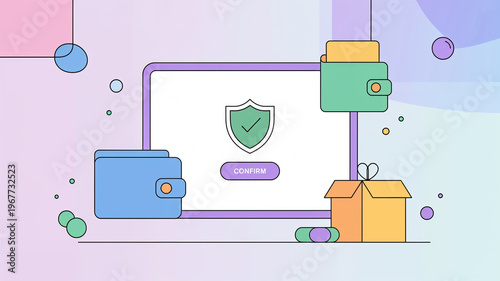 Digital Payment Security Concept with Wallets and Confirmation Screen