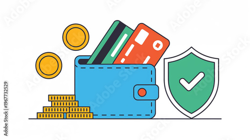 Secure Wallet with Credit Cards and Coins for Financial Safety Concept