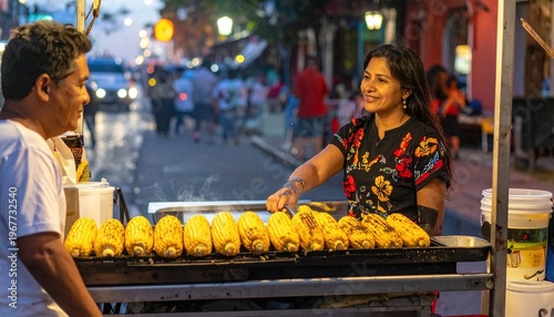 Wallpaper Mural Woman selling grilled corn on the cob from a street food stall in Mexico. Torontodigital.ca