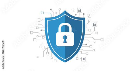 Shield with white lock icon security.