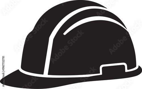 Black Hard Hat with White Outline and Brim