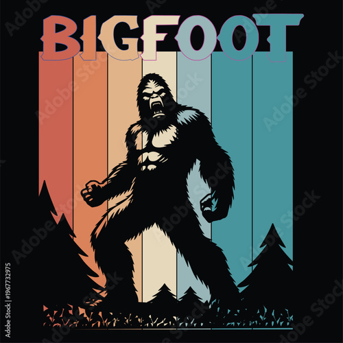 Bigfoot Silhouette in Forest Mystery Sasquatch Legend Creature Illustration