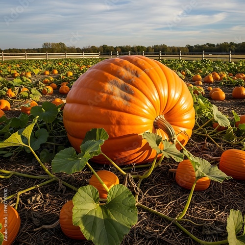 Giant Pumpkin in a Patch - Autumn Harvest Bounty.