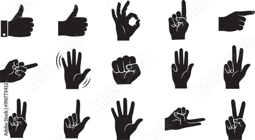Various hand gestures and signs on white background icons
