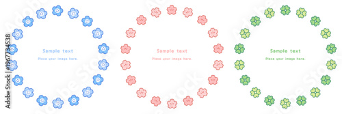 季節(春)のかわいい丸フレーム3点セット｜デザイン素材・コピースペース