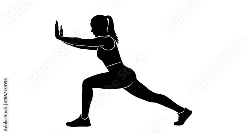 Woman performing wall push exercise during a lunge stretch