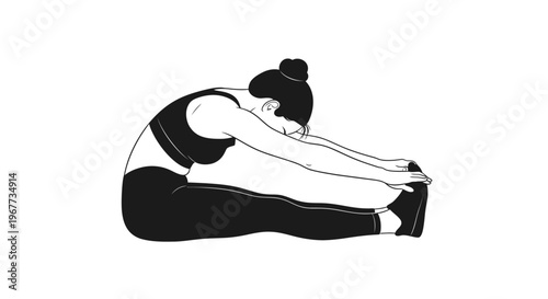 Woman in sports bra performing seated forward bend yoga pose