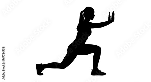 Female athlete doing a wall push lunge for strength training