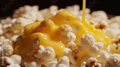 Cheese Pouring Over Fresh Popcorn Macro Food Porn Melting Texture Shot