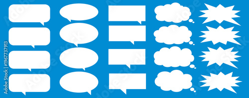 A set of chat box designs for comments on social media or comics. Vector designs of speech bubbles, text boxes, and conversation chat columns in comics.	
