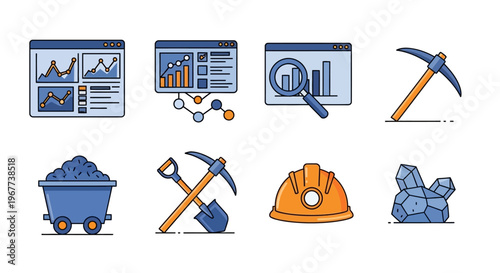 Mining Industry Icons and Tools.