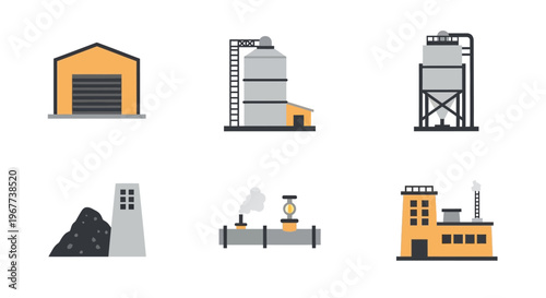 Industrial factory buildings and equipment.