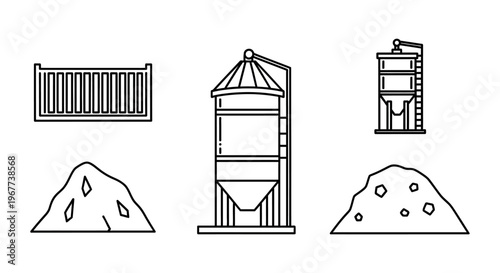 Industrial grain storage facility structures.