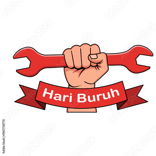 Hari Buruh Labor Day Vector Illustration with Hand and Wrench