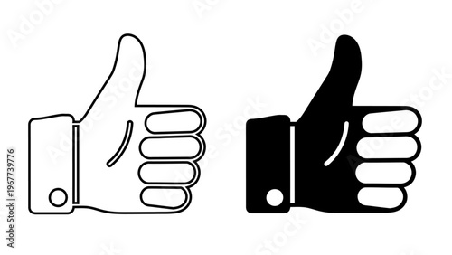 Detailed Thumbs Up Icon  Hand Gesture, Positive Approval, and Like Symbols in Line and Solid Flat Styles