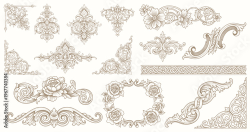 Elegant vintage ornamental frames and decorative floral elements. Vector design collection for invitations, certificates, labels, borders, and classic decoration projects.
