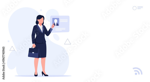 Businesswoman with Briefcase and Digital Profile Interface