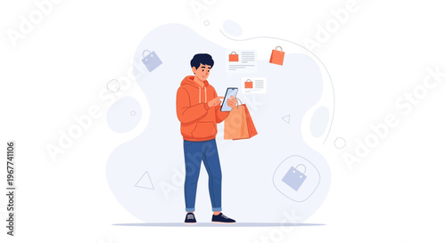Young man shopping online using a tablet, digital commerce concept