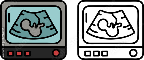 Fetal Ultrasound Monitor Screen Medical Diagnostic Illustration