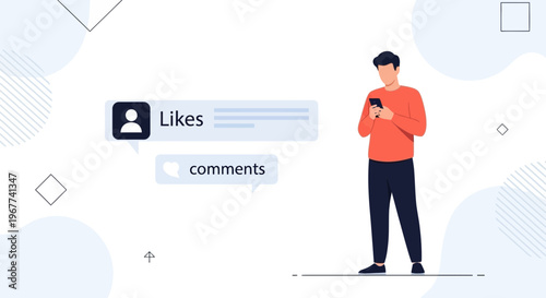 Man Using Smartphone for Social Media Likes and Comments Notifications