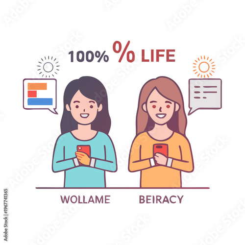 Two women depict contrasting energy levels?one stressed with 1% battery, the other joyful with 100%?symbolizing burnout, work-life balance, and mental well-being. See Less