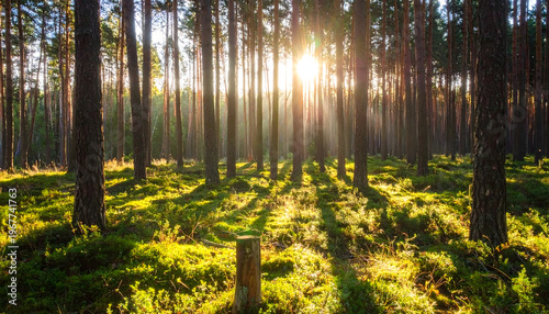 Golden Sunlight Streaming Through Forest Trees