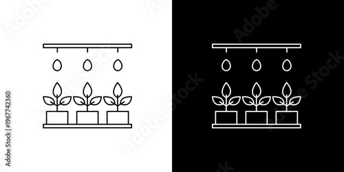 Single icon of gardening system with plants and irrigation for urban farming and vertical agriculture