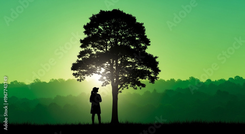 Earth Day People Silhouette Collection – Sustainability, Environment & Eco Lifestyle Gradient Background Vector