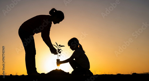 Earth Day People Silhouette Collection – Sustainability, Environment & Eco Lifestyle Gradient Background Vector