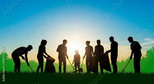 Earth Day People Silhouette Collection – Sustainability, Environment & Eco Lifestyle Gradient Background Vector