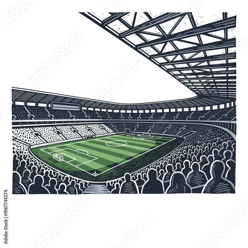 Vector Pinocut A detailed illustration of a stadium hosting a football match 