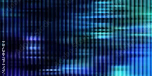 Futuristic ribbed texture with fractal glass effect and smooth fluted vertical lines of rainbow neon gradient. Bold and dynamic design blending bright colors and geometry visuals. Vector illustration