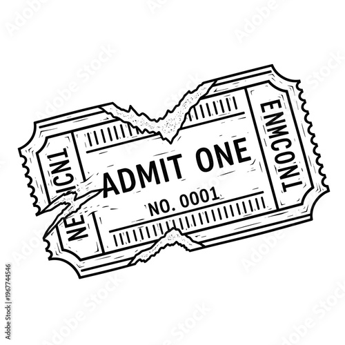 Vector Pinocut Ticket with Admit One words.