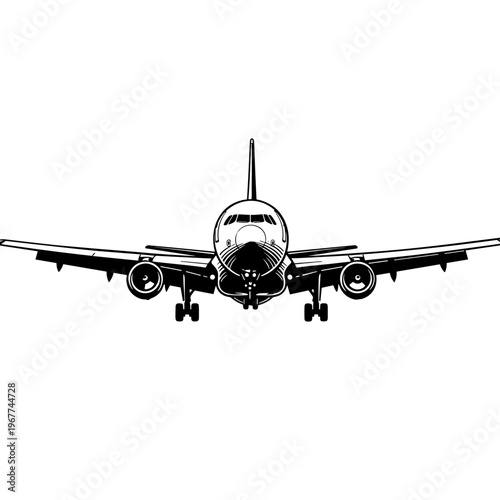 Vector Pinocut A front view of a passenger plane with its jet engines on. 