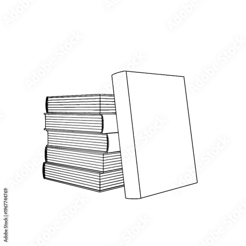 Outline for Coloring of Hardcover Book with Bookmark on White Background. Vector Illustration.