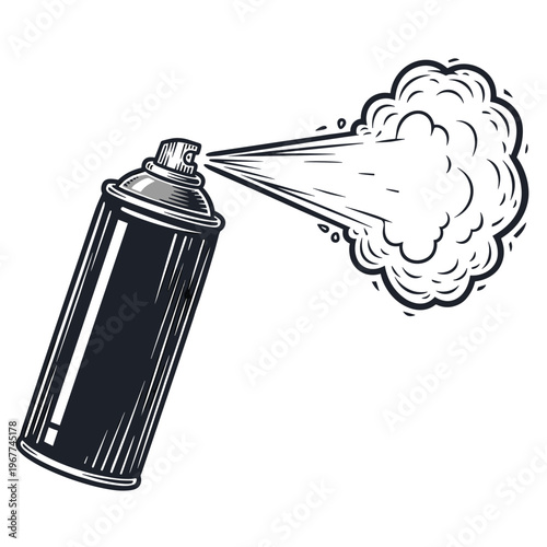 Vector Pinocut Vintage spray can releasing a cloud of mist.