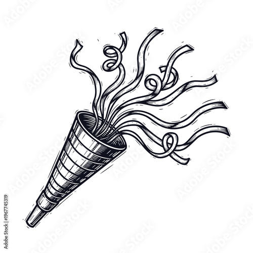 Vector Pinocut Party popper with celebratory streamers being discharged.